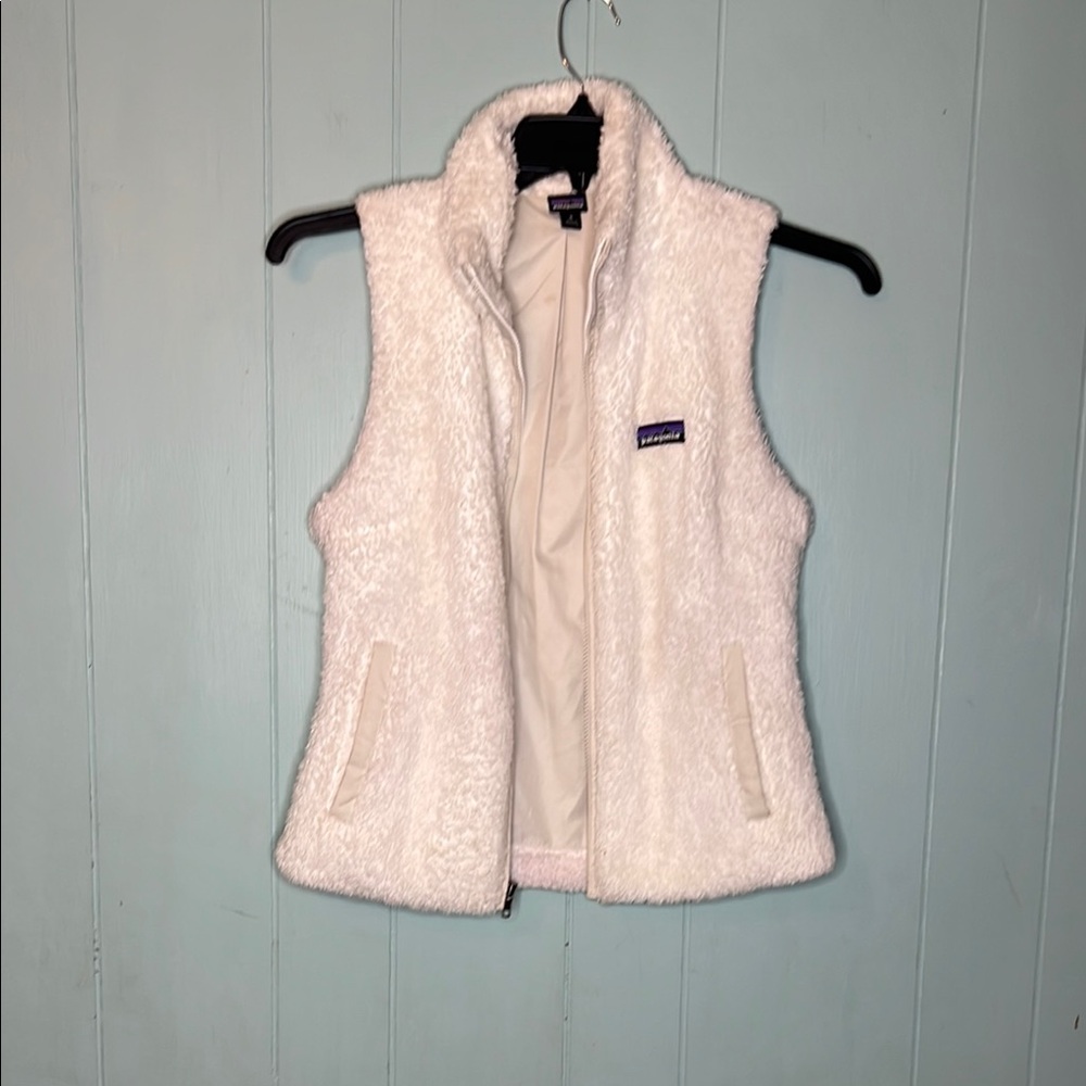 Patagonia White Fleece Vest with Stand-Up Collar